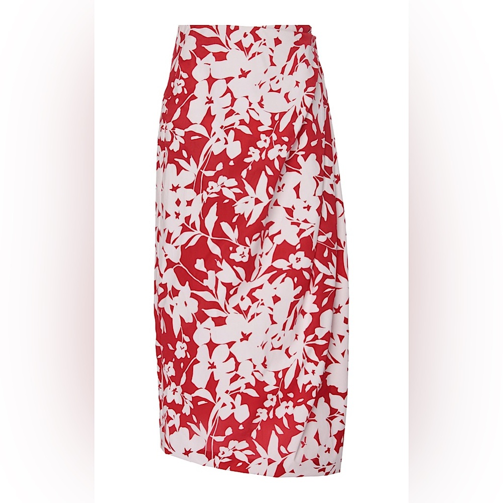 NWT Rosie Assoulin Draped Floral-Print Silk Midi Skirt